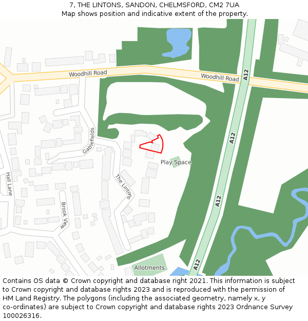 7, THE LINTONS, SANDON, CHELMSFORD, CM2 7UA: Location map and indicative extent of plot
