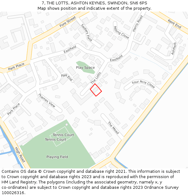 7, THE LOTTS, ASHTON KEYNES, SWINDON, SN6 6PS: Location map and indicative extent of plot