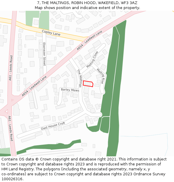 7, THE MALTINGS, ROBIN HOOD, WAKEFIELD, WF3 3AZ: Location map and indicative extent of plot
