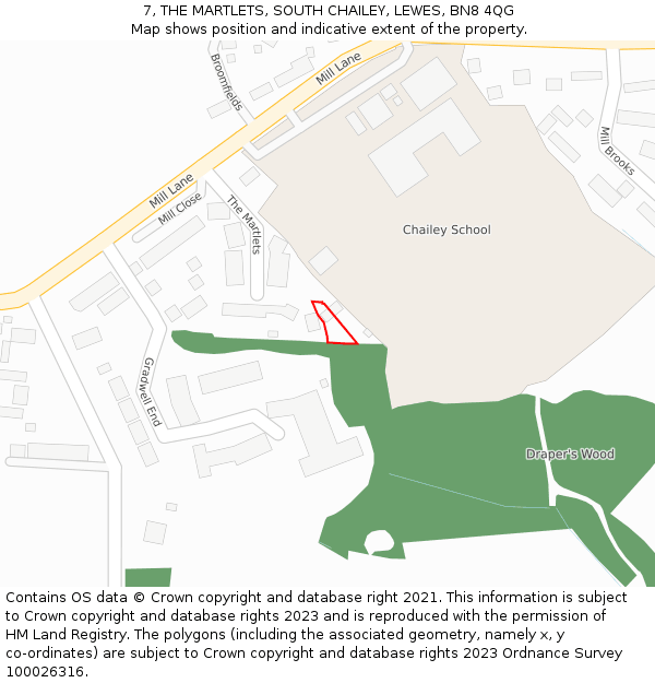 7, THE MARTLETS, SOUTH CHAILEY, LEWES, BN8 4QG: Location map and indicative extent of plot