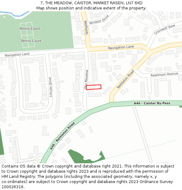 7, THE MEADOW, CAISTOR, MARKET RASEN, LN7 6XD: Location map and indicative extent of plot