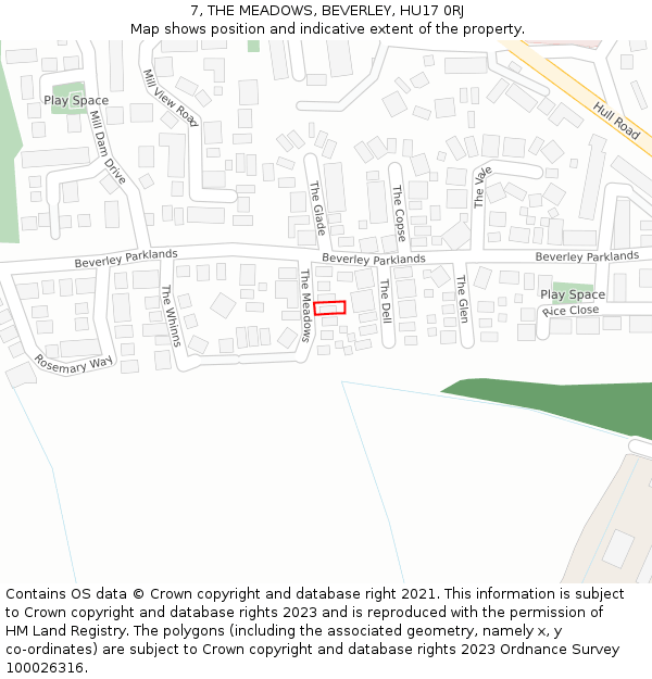 7, THE MEADOWS, BEVERLEY, HU17 0RJ: Location map and indicative extent of plot