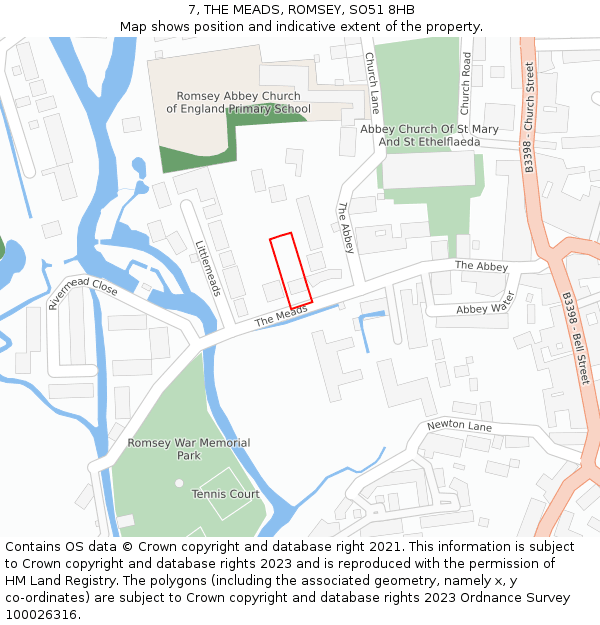 7, THE MEADS, ROMSEY, SO51 8HB: Location map and indicative extent of plot