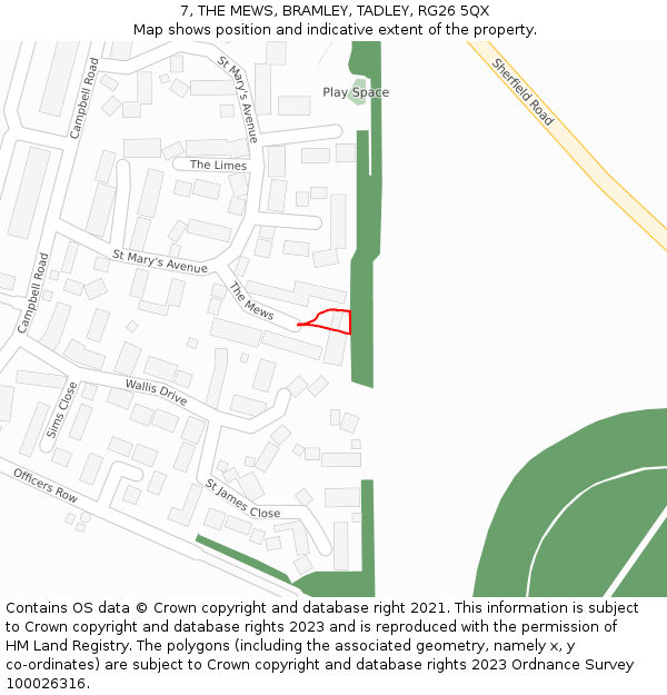 7, THE MEWS, BRAMLEY, TADLEY, RG26 5QX: Location map and indicative extent of plot