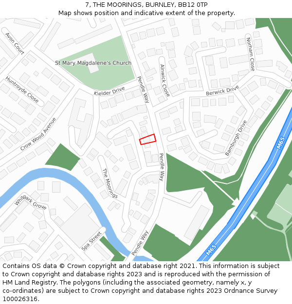 7, THE MOORINGS, BURNLEY, BB12 0TP: Location map and indicative extent of plot