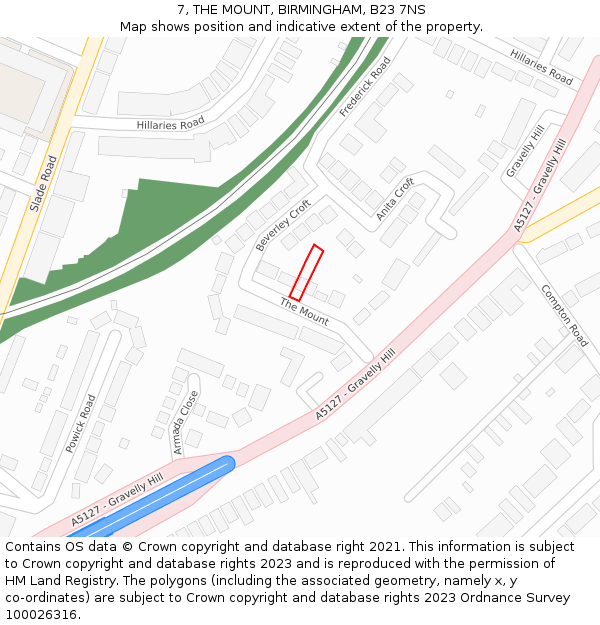 7, THE MOUNT, BIRMINGHAM, B23 7NS: Location map and indicative extent of plot