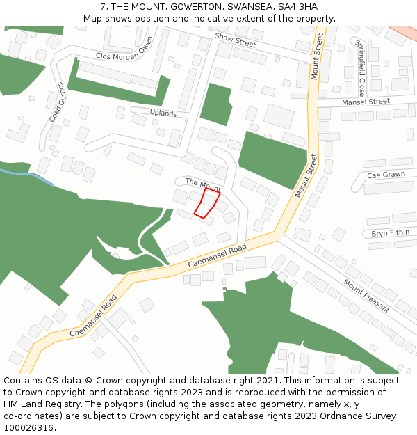 7, THE MOUNT, GOWERTON, SWANSEA, SA4 3HA: Location map and indicative extent of plot