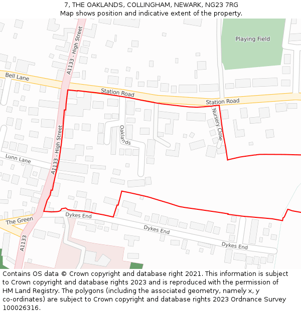 7, THE OAKLANDS, COLLINGHAM, NEWARK, NG23 7RG: Location map and indicative extent of plot