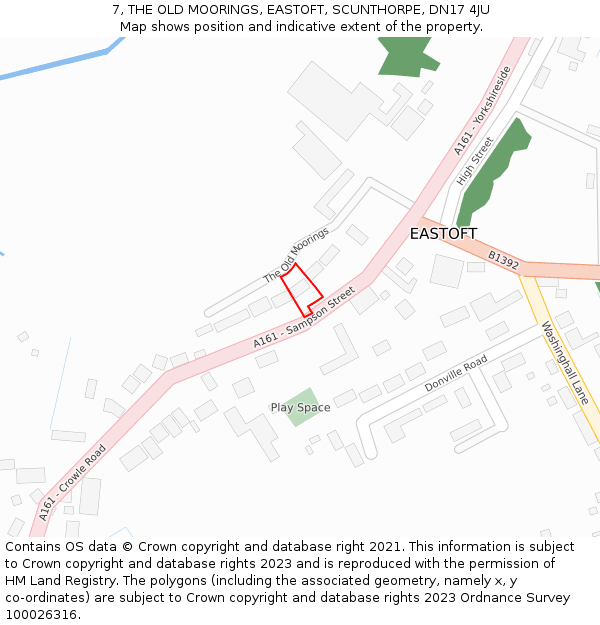 7, THE OLD MOORINGS, EASTOFT, SCUNTHORPE, DN17 4JU: Location map and indicative extent of plot