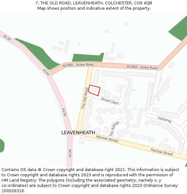 7, THE OLD ROAD, LEAVENHEATH, COLCHESTER, CO6 4QB: Location map and indicative extent of plot