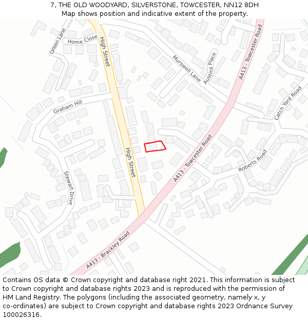 7, THE OLD WOODYARD, SILVERSTONE, TOWCESTER, NN12 8DH: Location map and indicative extent of plot