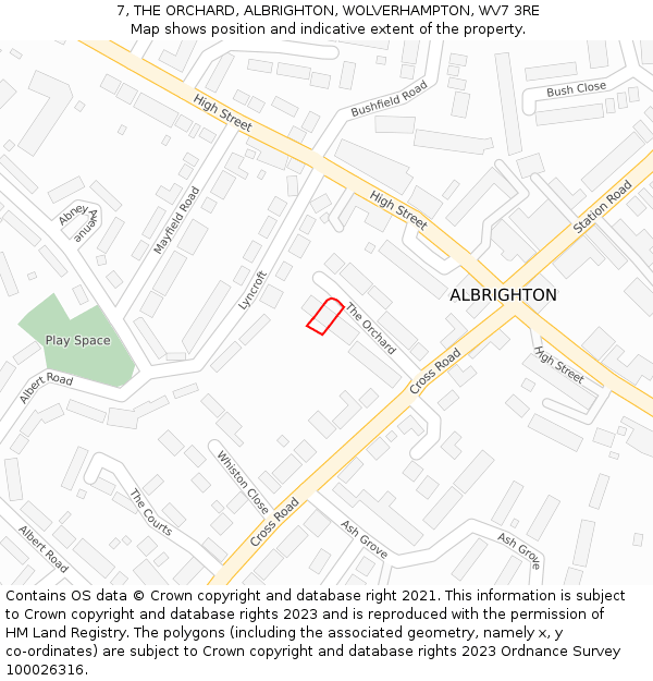 7, THE ORCHARD, ALBRIGHTON, WOLVERHAMPTON, WV7 3RE: Location map and indicative extent of plot