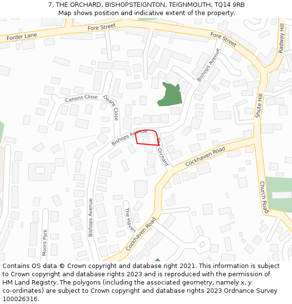 7, THE ORCHARD, BISHOPSTEIGNTON, TEIGNMOUTH, TQ14 9RB: Location map and indicative extent of plot