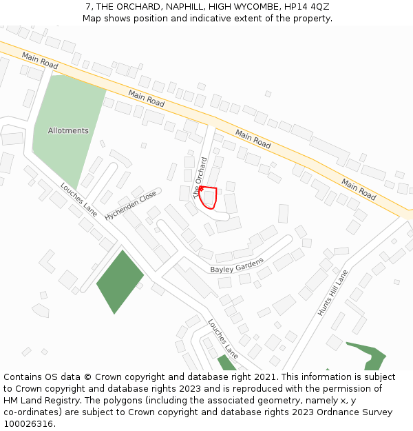 7, THE ORCHARD, NAPHILL, HIGH WYCOMBE, HP14 4QZ: Location map and indicative extent of plot