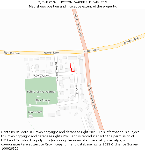 7, THE OVAL, NOTTON, WAKEFIELD, WF4 2NX: Location map and indicative extent of plot