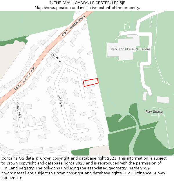 7, THE OVAL, OADBY, LEICESTER, LE2 5JB: Location map and indicative extent of plot