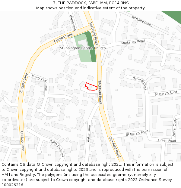 7, THE PADDOCK, FAREHAM, PO14 3NS: Location map and indicative extent of plot