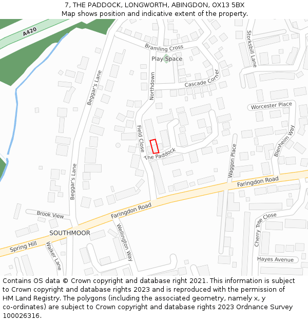 7, THE PADDOCK, LONGWORTH, ABINGDON, OX13 5BX: Location map and indicative extent of plot
