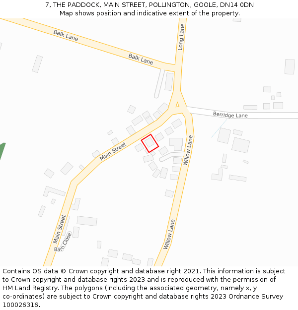 7, THE PADDOCK, MAIN STREET, POLLINGTON, GOOLE, DN14 0DN: Location map and indicative extent of plot