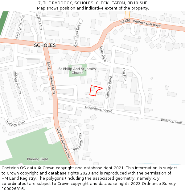 7, THE PADDOCK, SCHOLES, CLECKHEATON, BD19 6HE: Location map and indicative extent of plot