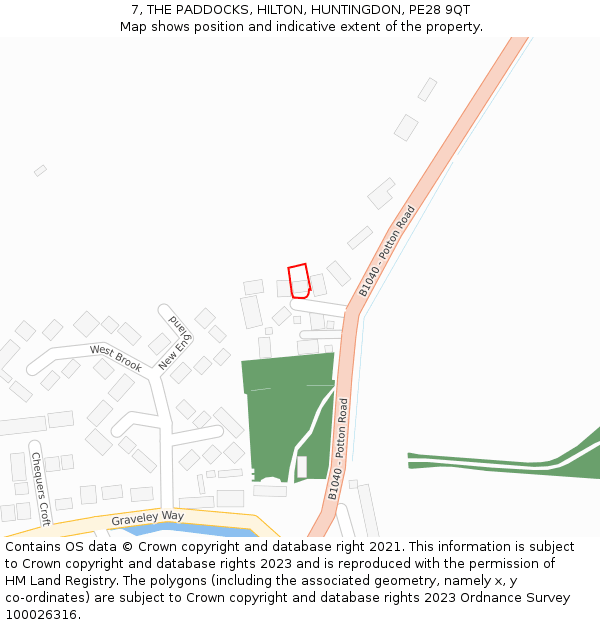 7, THE PADDOCKS, HILTON, HUNTINGDON, PE28 9QT: Location map and indicative extent of plot