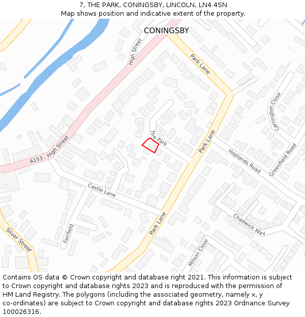 7, THE PARK, CONINGSBY, LINCOLN, LN4 4SN: Location map and indicative extent of plot