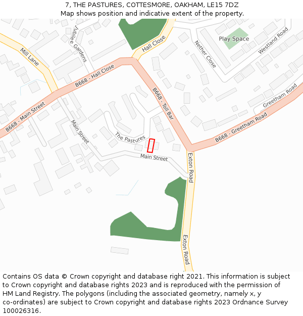 7, THE PASTURES, COTTESMORE, OAKHAM, LE15 7DZ: Location map and indicative extent of plot