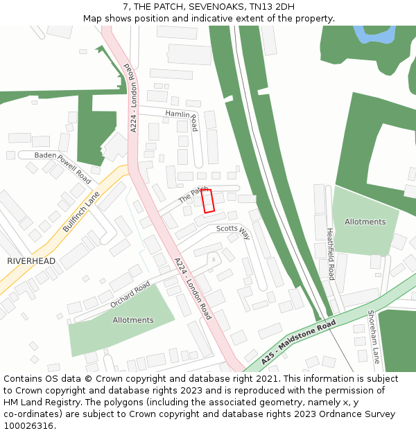 7, THE PATCH, SEVENOAKS, TN13 2DH: Location map and indicative extent of plot