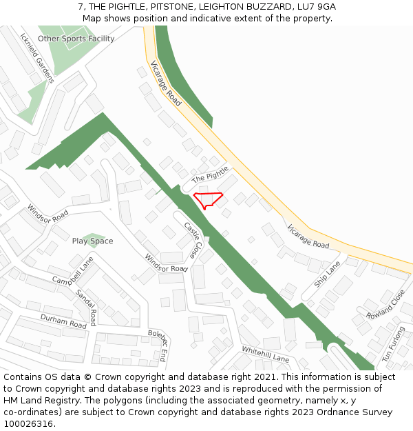 7, THE PIGHTLE, PITSTONE, LEIGHTON BUZZARD, LU7 9GA: Location map and indicative extent of plot