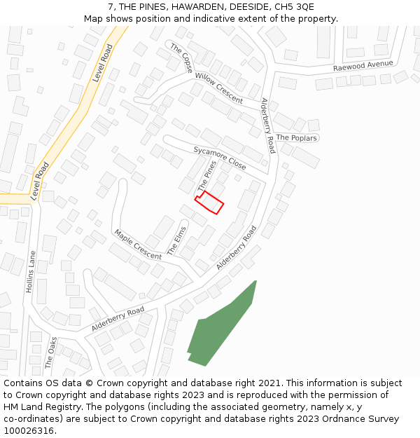 7, THE PINES, HAWARDEN, DEESIDE, CH5 3QE: Location map and indicative extent of plot