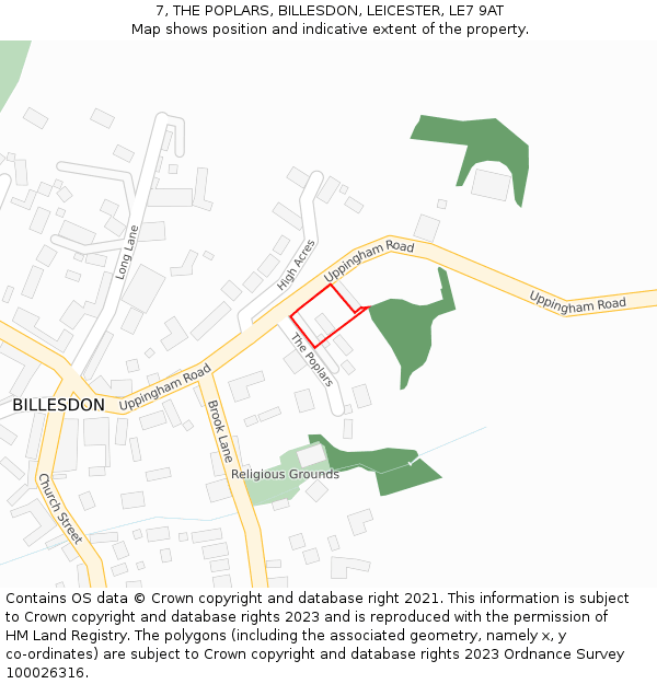 7, THE POPLARS, BILLESDON, LEICESTER, LE7 9AT: Location map and indicative extent of plot