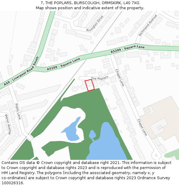 7, THE POPLARS, BURSCOUGH, ORMSKIRK, L40 7XG: Location map and indicative extent of plot