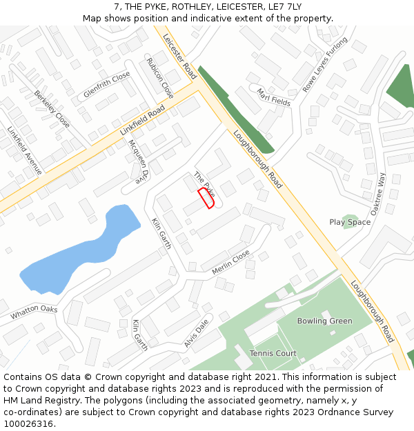 7, THE PYKE, ROTHLEY, LEICESTER, LE7 7LY: Location map and indicative extent of plot