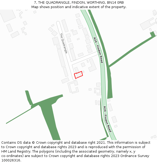 7, THE QUADRANGLE, FINDON, WORTHING, BN14 0RB: Location map and indicative extent of plot