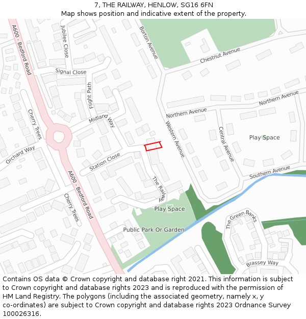 7, THE RAILWAY, HENLOW, SG16 6FN: Location map and indicative extent of plot