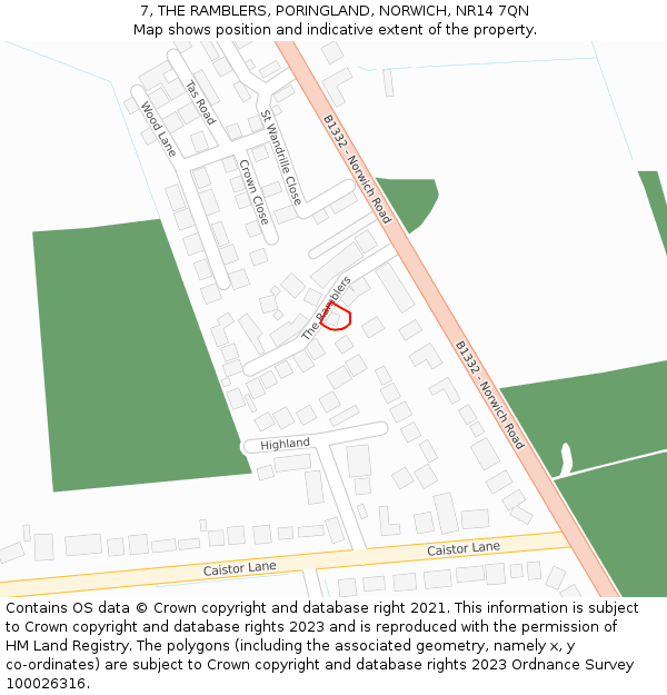 7, THE RAMBLERS, PORINGLAND, NORWICH, NR14 7QN: Location map and indicative extent of plot