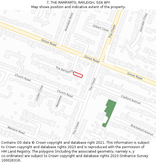 7, THE RAMPARTS, RAYLEIGH, SS6 8PY: Location map and indicative extent of plot