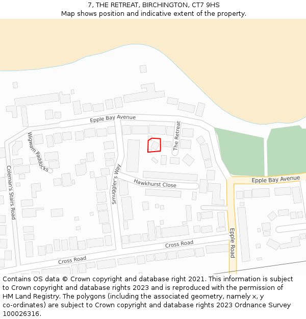 7, THE RETREAT, BIRCHINGTON, CT7 9HS: Location map and indicative extent of plot