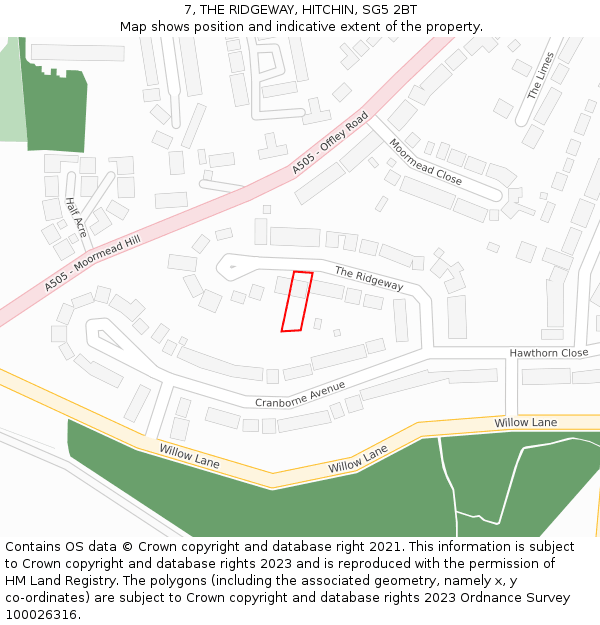 7, THE RIDGEWAY, HITCHIN, SG5 2BT: Location map and indicative extent of plot