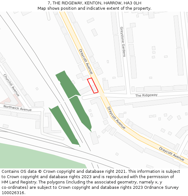 7, THE RIDGEWAY, KENTON, HARROW, HA3 0LH: Location map and indicative extent of plot