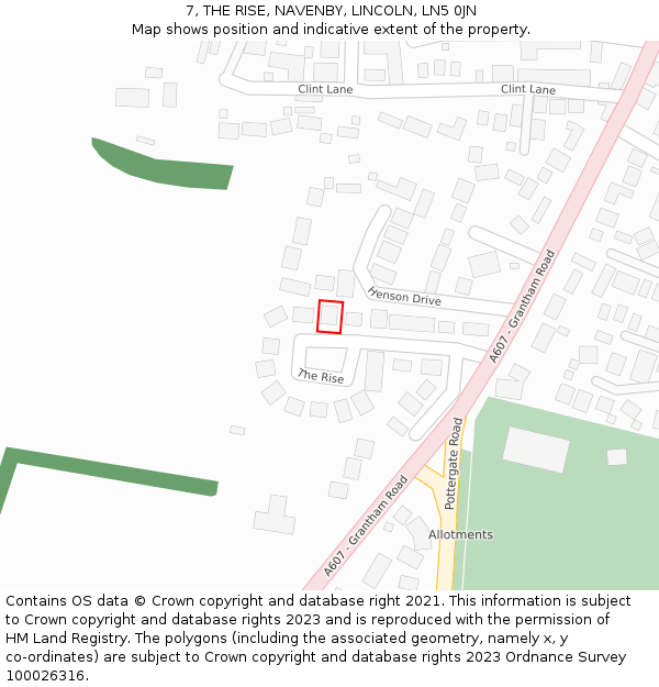 7, THE RISE, NAVENBY, LINCOLN, LN5 0JN: Location map and indicative extent of plot