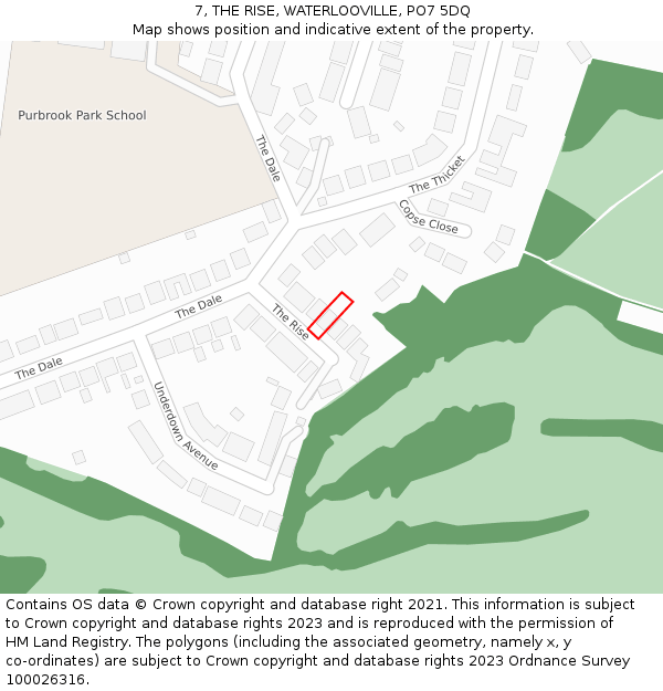 7, THE RISE, WATERLOOVILLE, PO7 5DQ: Location map and indicative extent of plot