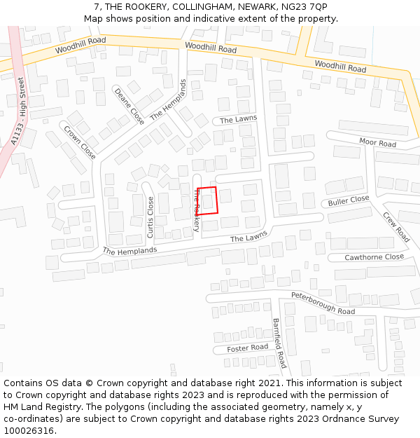 7, THE ROOKERY, COLLINGHAM, NEWARK, NG23 7QP: Location map and indicative extent of plot