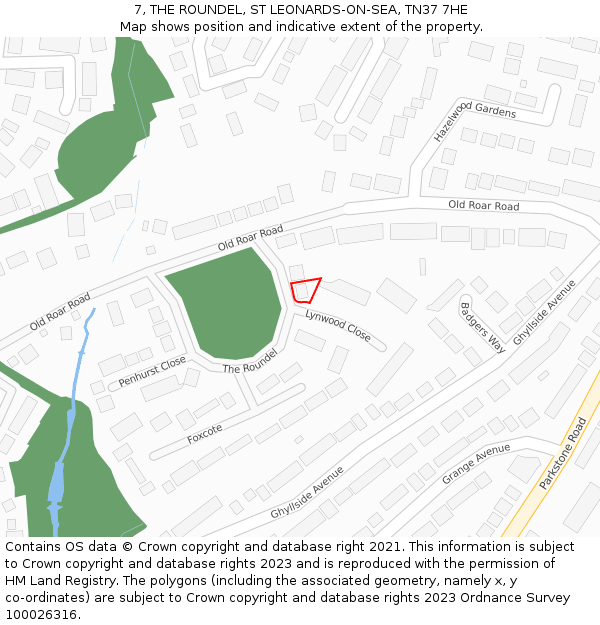 7, THE ROUNDEL, ST LEONARDS-ON-SEA, TN37 7HE: Location map and indicative extent of plot