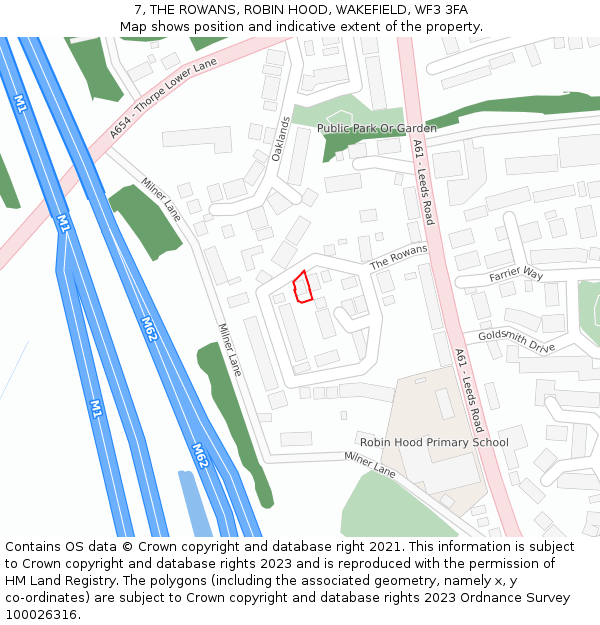 7, THE ROWANS, ROBIN HOOD, WAKEFIELD, WF3 3FA: Location map and indicative extent of plot