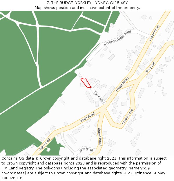 7, THE RUDGE, YORKLEY, LYDNEY, GL15 4SY: Location map and indicative extent of plot