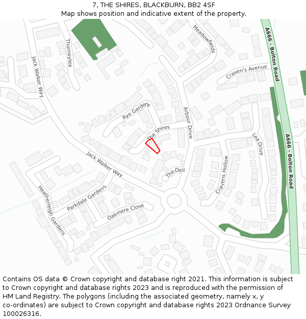 7, THE SHIRES, BLACKBURN, BB2 4SF: Location map and indicative extent of plot