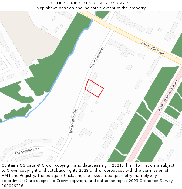 7, THE SHRUBBERIES, COVENTRY, CV4 7EF: Location map and indicative extent of plot