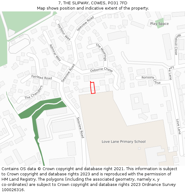 7, THE SLIPWAY, COWES, PO31 7FD: Location map and indicative extent of plot