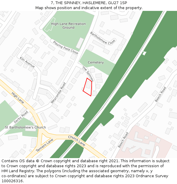 7, THE SPINNEY, HASLEMERE, GU27 1SP: Location map and indicative extent of plot